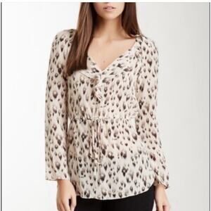 Rebecca Taylor Cream Black Silk Ruffle Drawstring Waist Blouse Sz 10